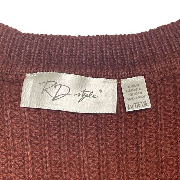 RD Style Autumn Rust Mixed Knit V Neck Sweater - Picture 3 of 6